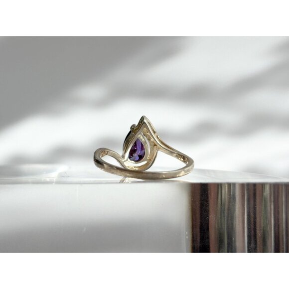 Amethyst Teardrop Vermeil 925 Sterling Silver Vintage Ring - sz 9.25 - Picture 9 of 9